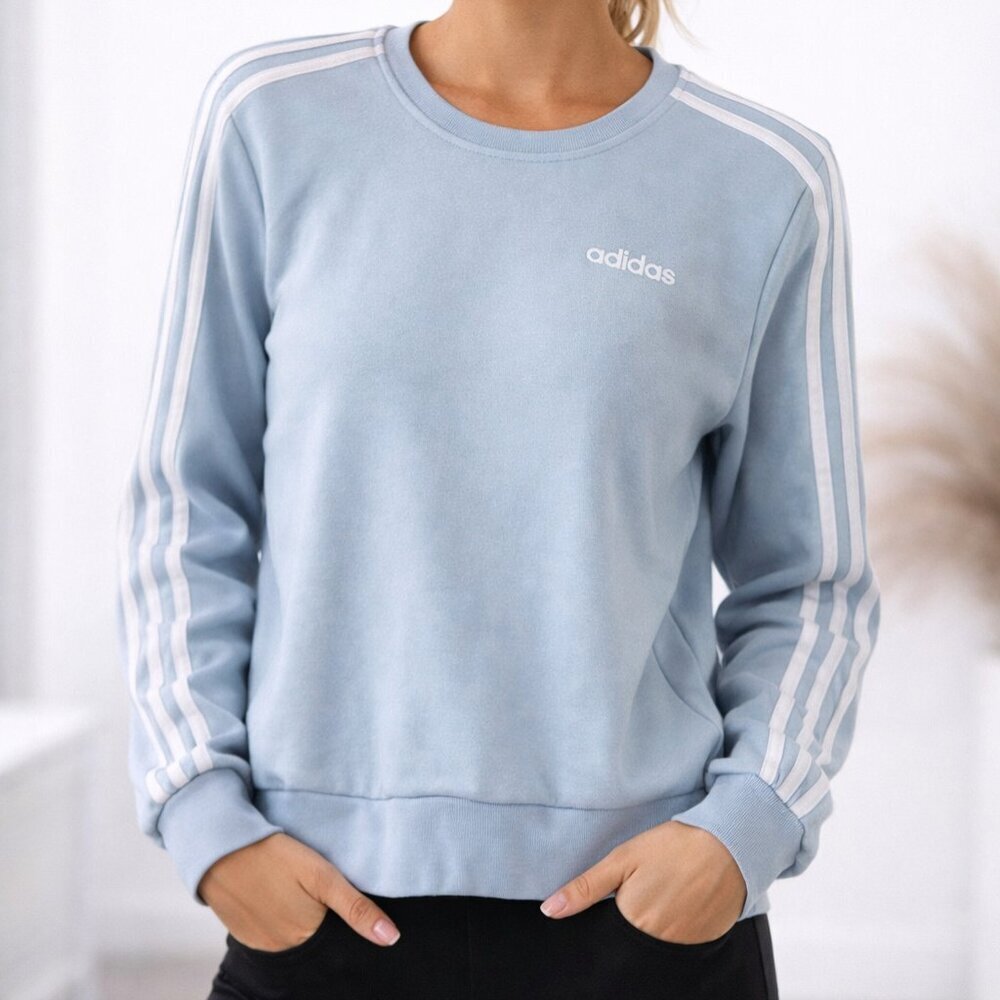 Adidas Light Blue 3-Stripe Crewneck Sweatshirt | Women's Size Small